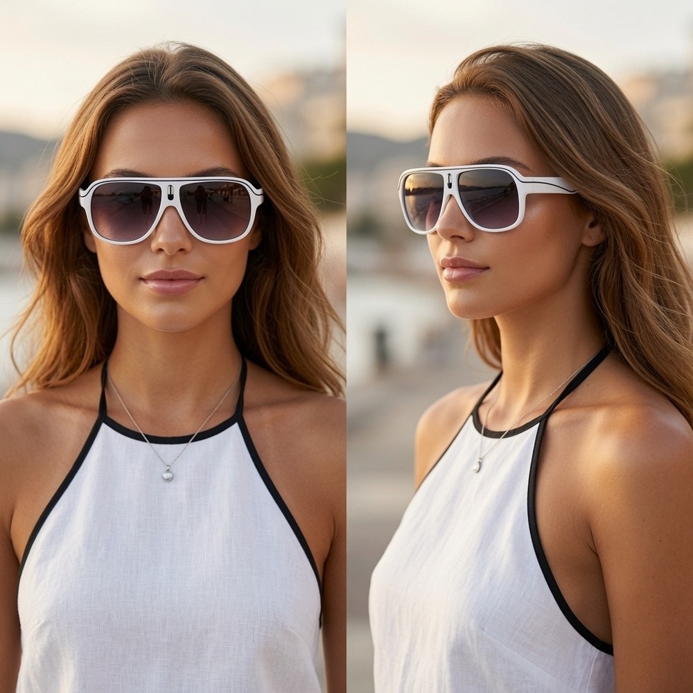 Brow Bar Create Bold Iconic Fashion Statement White Frame Sunglasses Women Fancy